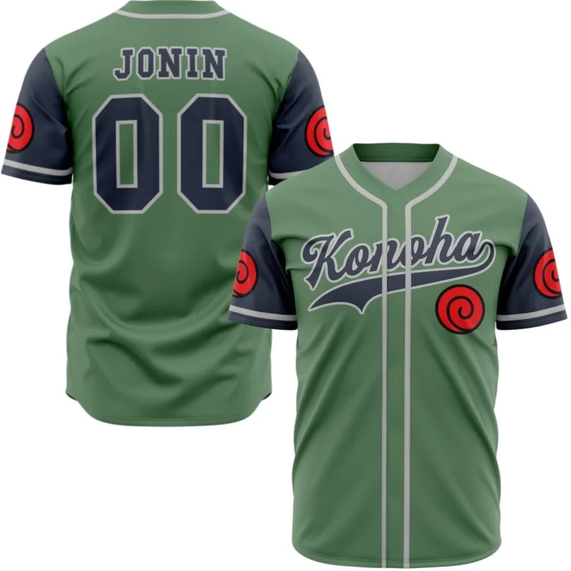 2026 New Anime Naruto Konoha Jonin Theme Baseball Shirt, Quick-Drying and Breathable Short-Sleeve Sports Top, Unisex T-Shirt