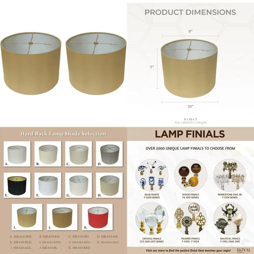 

Royal Designs, Inc. HB-610-10AGL-2 Shallow Drum Hardback Lamp Shade, 9 x 10 x 7, Antique Gold, 2-Pack