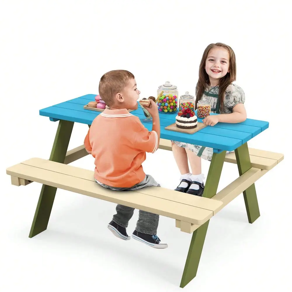 

Kids' Tables And Chairs Escritorio Para NiñosKids Wooden Picnic Table Set Solid Dining Table With BuiltIn Benches For Patio
