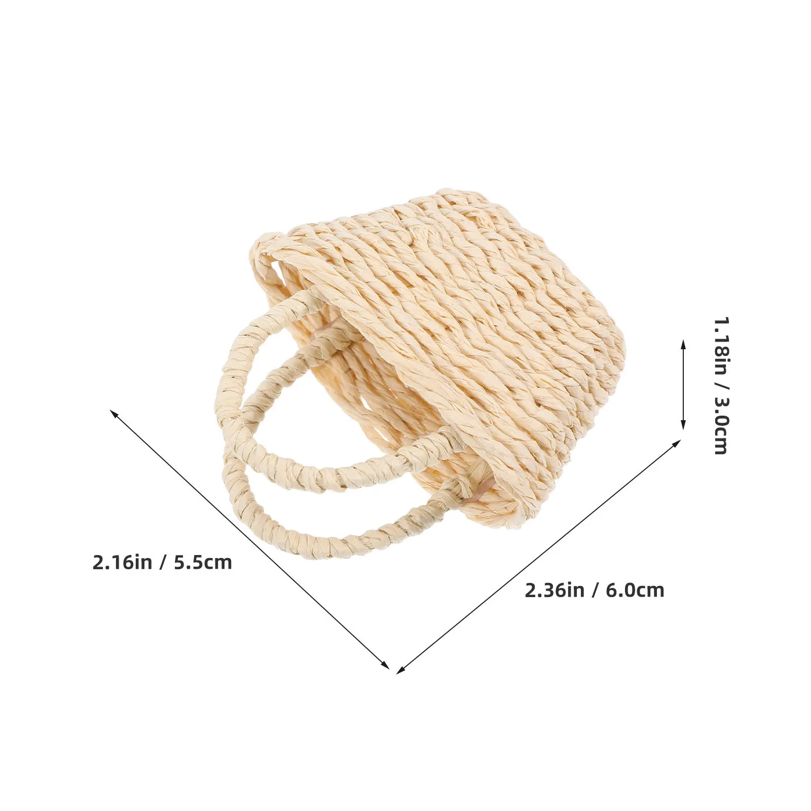 2Pcs Mini Raffia Basket Woven Handle Basket Miniature Rustic Storage for Small Spaces Bread Baskets