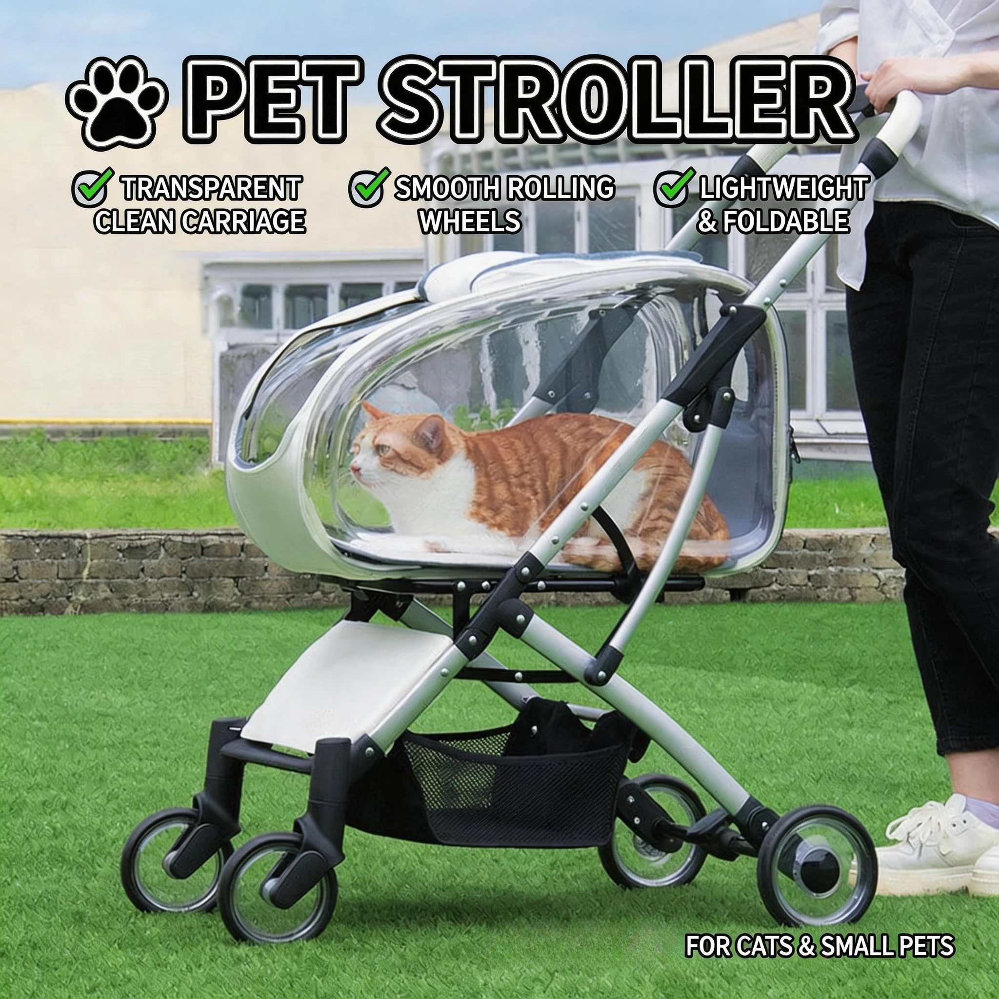 

Transparent Pet Stroller For Small Medium Dogs Lightweight Foldable Detachable Portable Outdoor Carrier Panoramic View Design