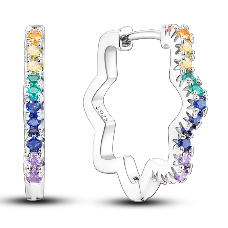 

925 Sterling Silver Transparent Zirconia Colorful Flower Earrings Women's Premium Jewelry 2023 Hot
