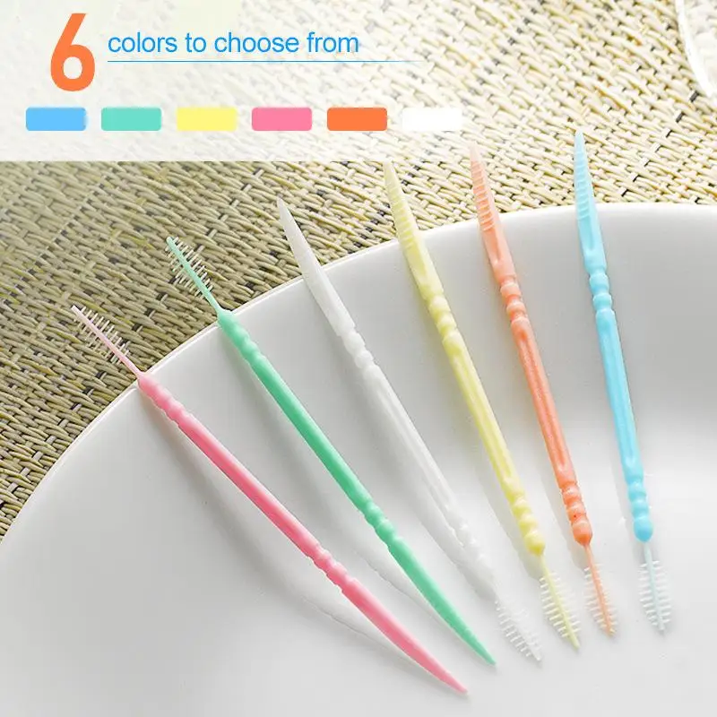 100pcs/box Independent Packaging Toothpick Double-Ended Interdental Brush Disposable Plastic Brush Oral Cleaning Caring Tool