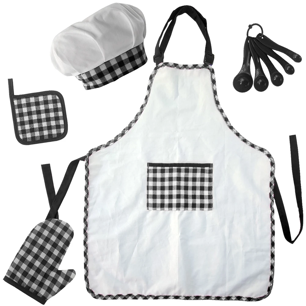 1 Set Kids Baking Apron Set Chef Hat Adjustable Strap Wrinkle Resistant Food Grade Mini Cooking Tools For Toddlers Pretend Play