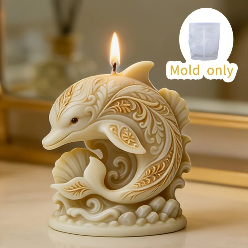 Dolphin Candle Mold 3D Silicone Mold for Resin Plaster Soap Making Flexible Reusable Easy Demold Heat Resistant DIY Home Decor A