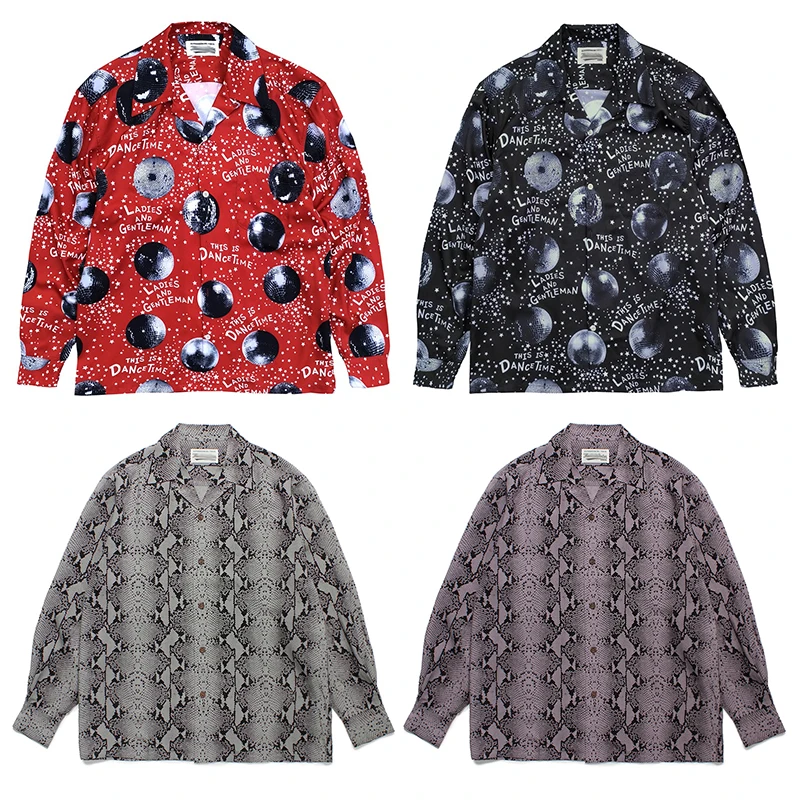 

Pdmcms 18ss Disco Ball Disco Mirror Ball Pattern Casual Artificial Silk Hawaiian Long Sleeved Shirt For Men