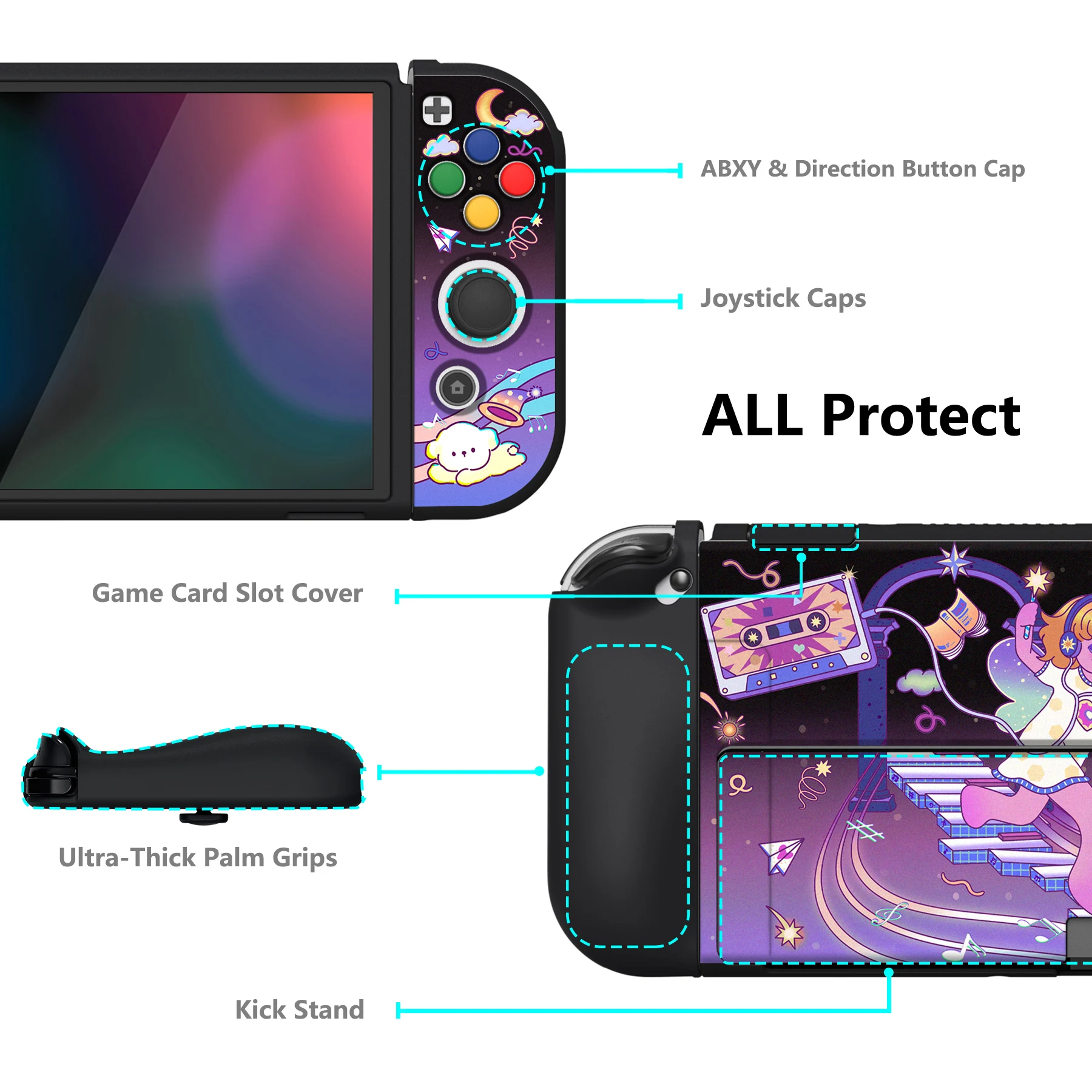 PlayVital ZealProtect casing pelindung lunak untuk Nintendo Switch OLED pelindung dengan Thumb grip-Dancing Notes