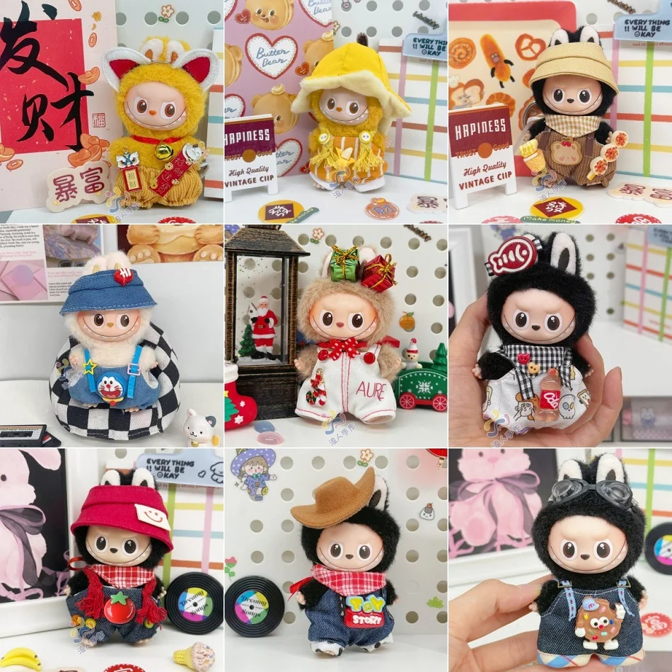 10 cm Mini Labubu Doll Tute carine Set Accessori Accessori appesi Labubu V4 Compleanno Natale Regali giocattolo per bambini