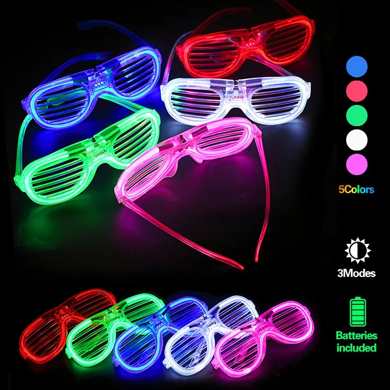 LED Glasses 6Colors Neon Color Shutter Glasses Glow Glasses for Led Party Sunglasses Glow In Dark Neon Carnival Party Supplies