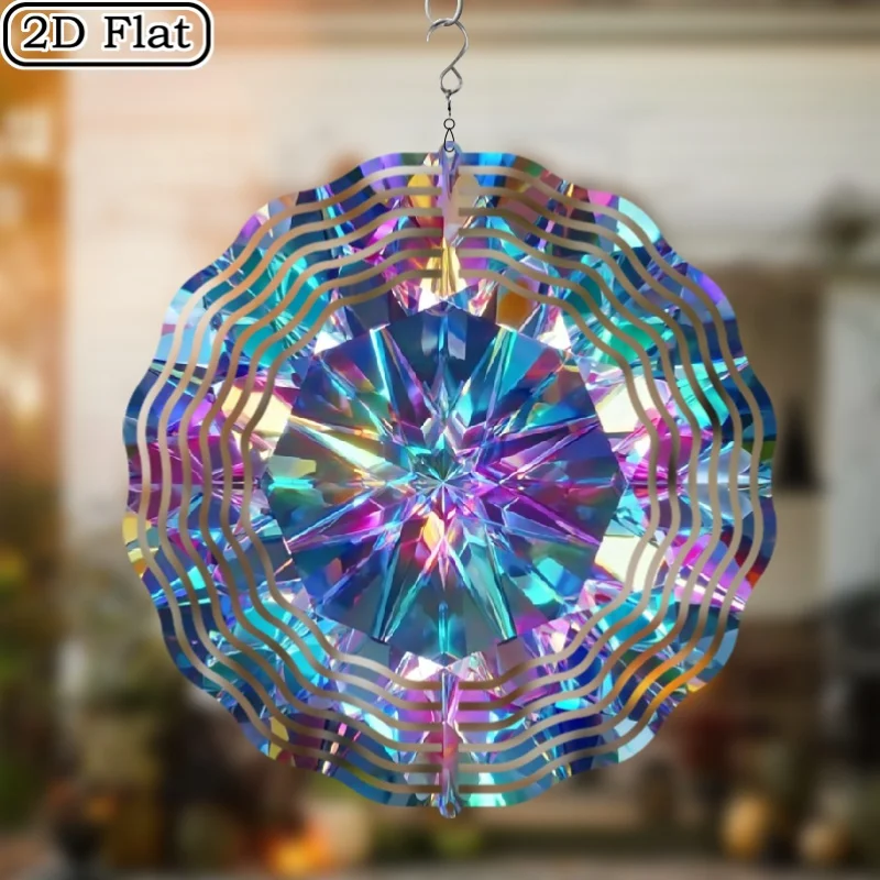 2D Flat, 1 2D Flat Creative Diamond Neon Wind Spinner, Colorful Hanging Wind Spinner Outdoor Garden Decoration
