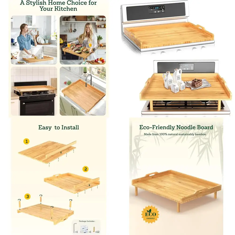 

Adjustable Bamboo Noodle Board, 29 x 22, for Gas/Electric Stoves, Counter or Sink Cover, RV Use