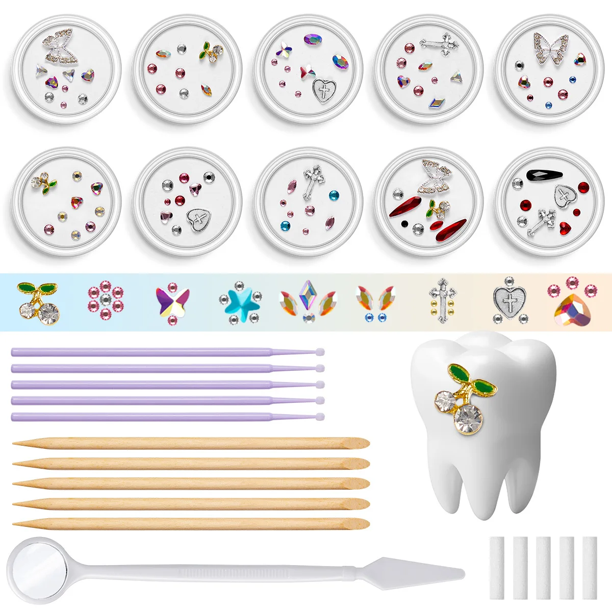 1 zestaw moda profesjonalny zestaw klejnotów do zębów kamienie do zębów biżuteria dekoracja zębów różne kształty diamenty do zębów Diy zabawki dentystyczne