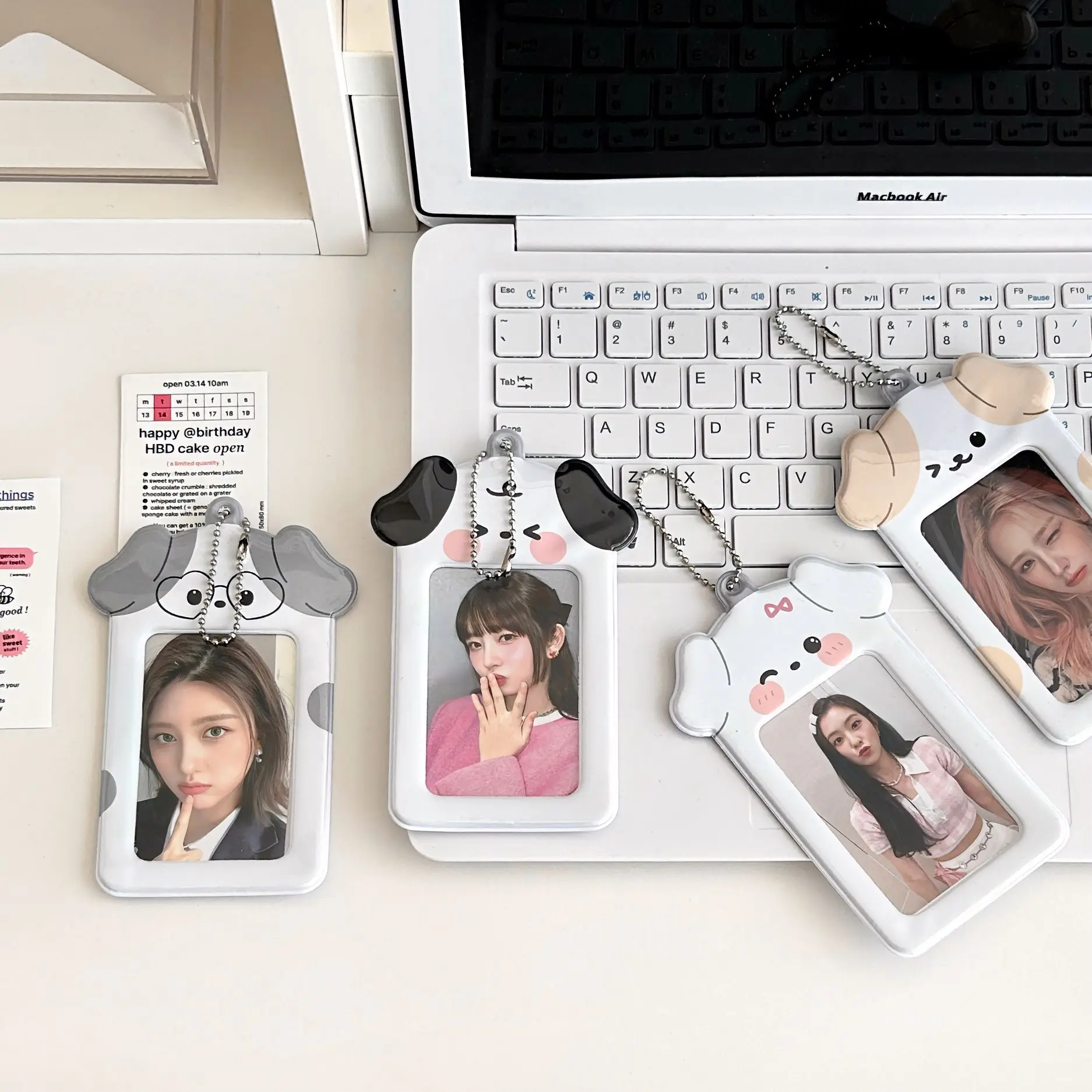 Ins Cartoon Puppy Photocard Holder With Keychains Cute 3inch Cards Protect Sleeves For Students Key Chain Accessories