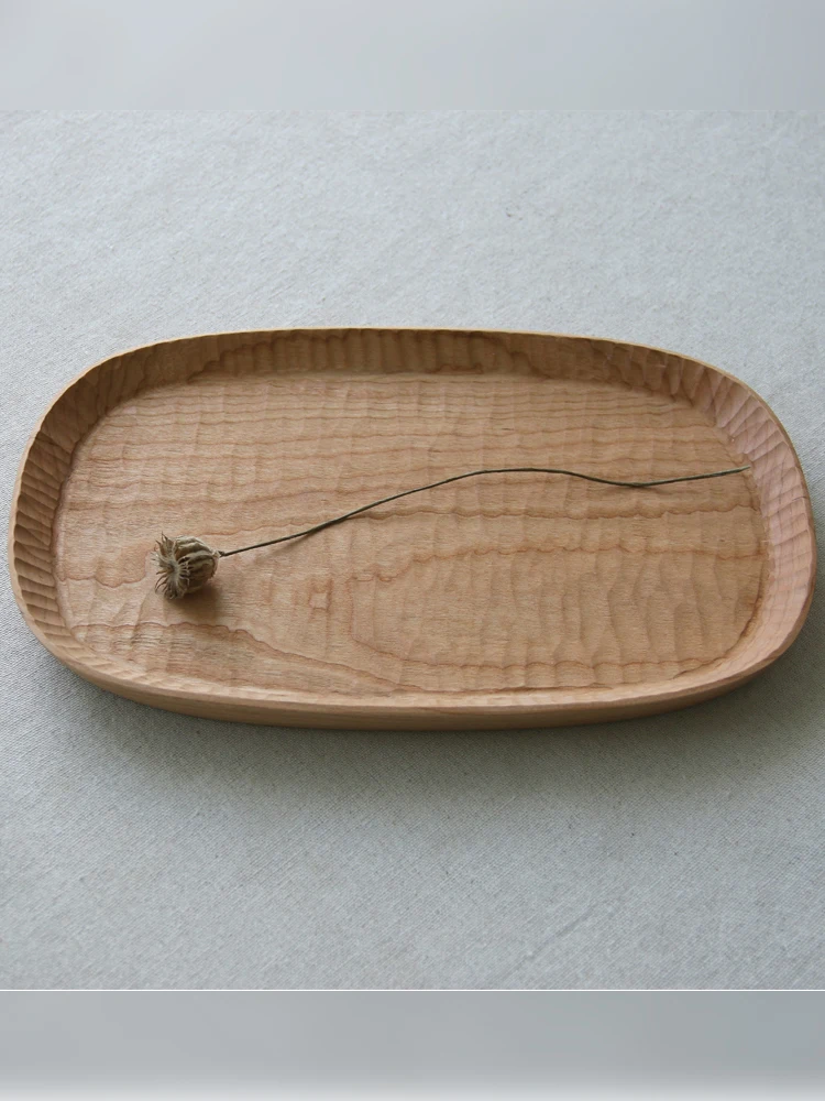 

Japanese Sle Handmade Cherry Wood Wood Tea Tray Serving Plate Home Use Dining Plate Elliptical ape Pure Color