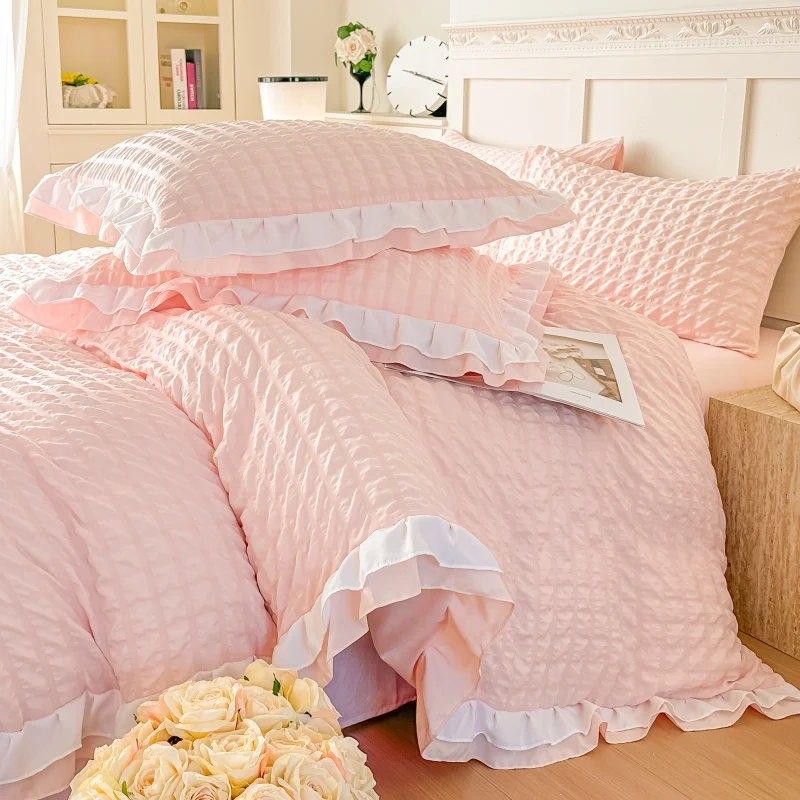 3 Piece seersucker duvet cover Set ， comfortable Bedding Set Bedspread for All Season