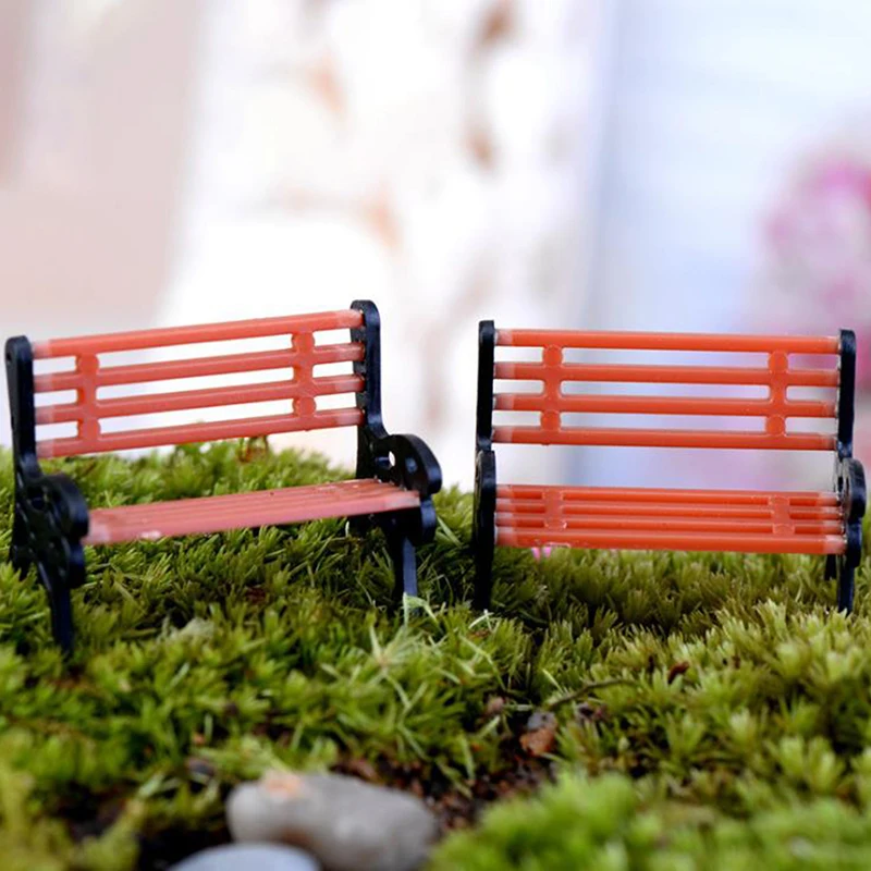 NEW 2Pcs Mini Garden Ornament Miniature Park Seat Bench Micro Landscape Home Decoration