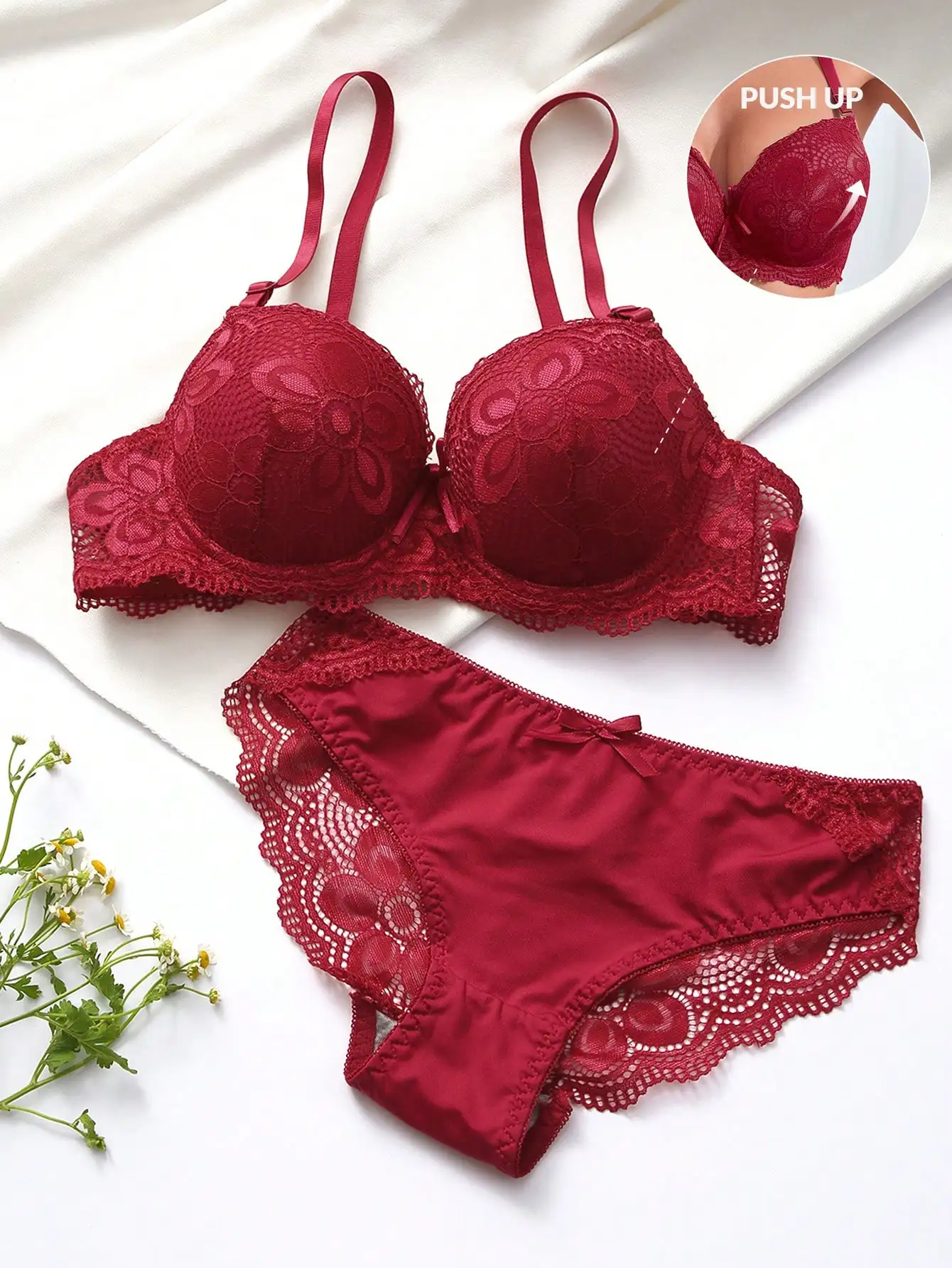 Transparent Floral Two Pieces Bras Panties Set Clothing Sexy Underwire Push Up Lingeries For Women A2123