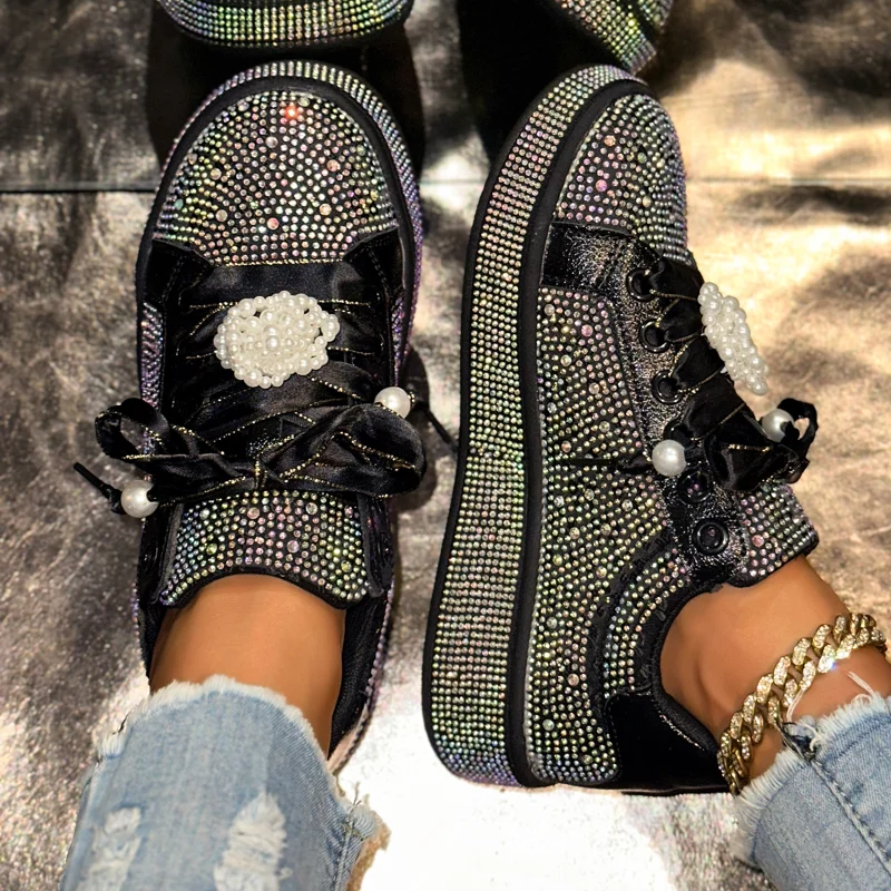 Women's Platform Shoes Shine Casual Outdoor Blingbling Design Skateboard Breathable White Sneakers Tennis Sport Shoes Female 43 view 3