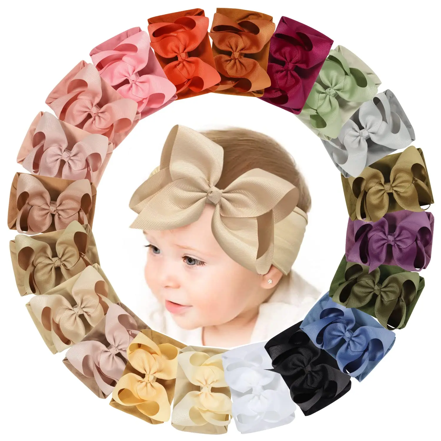 20Pcs/Lot Baby Girls Bows Headbands Nylon Hairbands Ribbon Bow Elastic Hair Accessories for Newborns Infants Toddlers and Kids