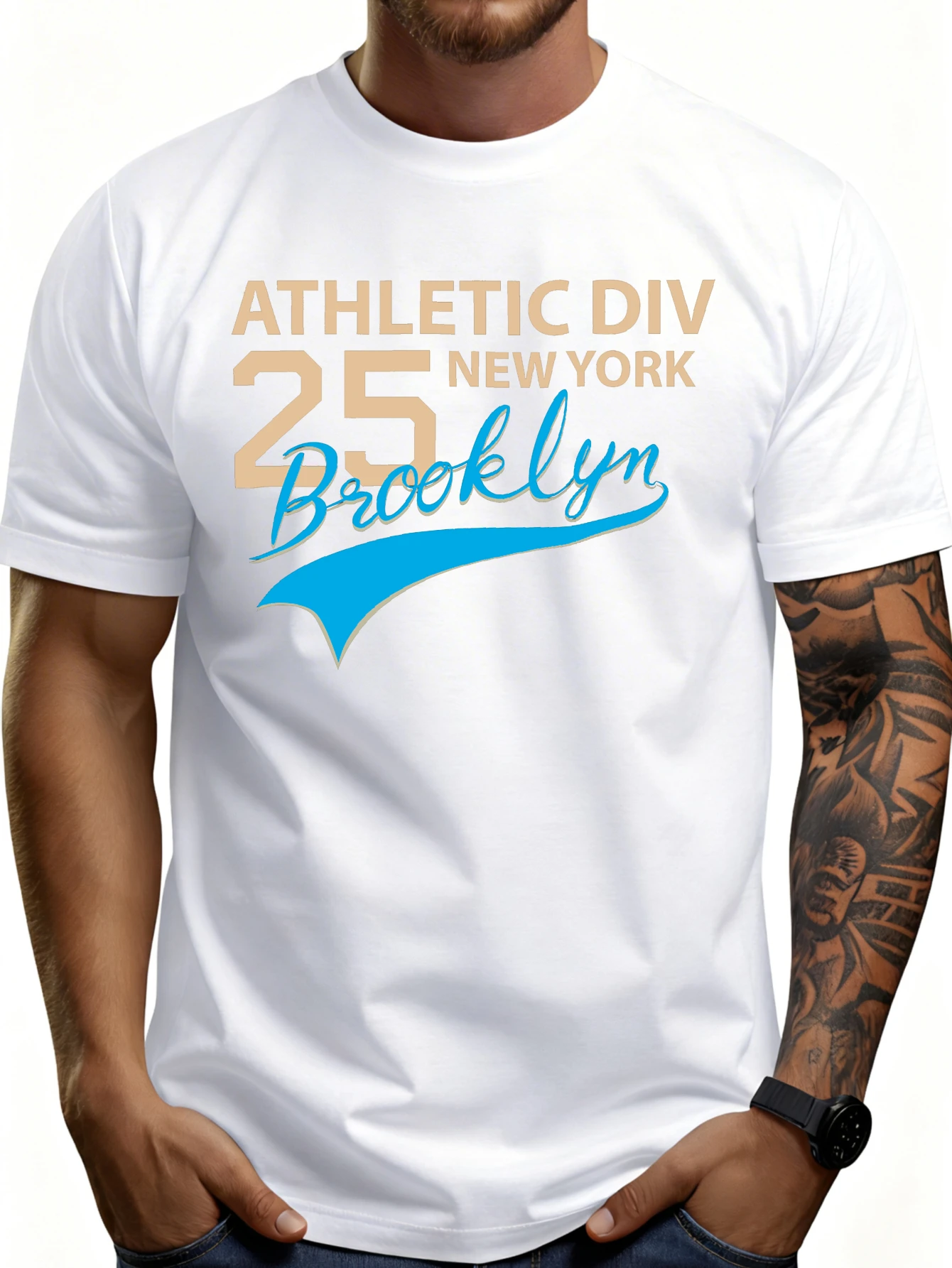 Casual Sports Style Men's T-Shirt, Sports Number 25 New York Brooklyn Graphic Design, Spring and Summer Wear, Suitable as a Gift for Friends and Family