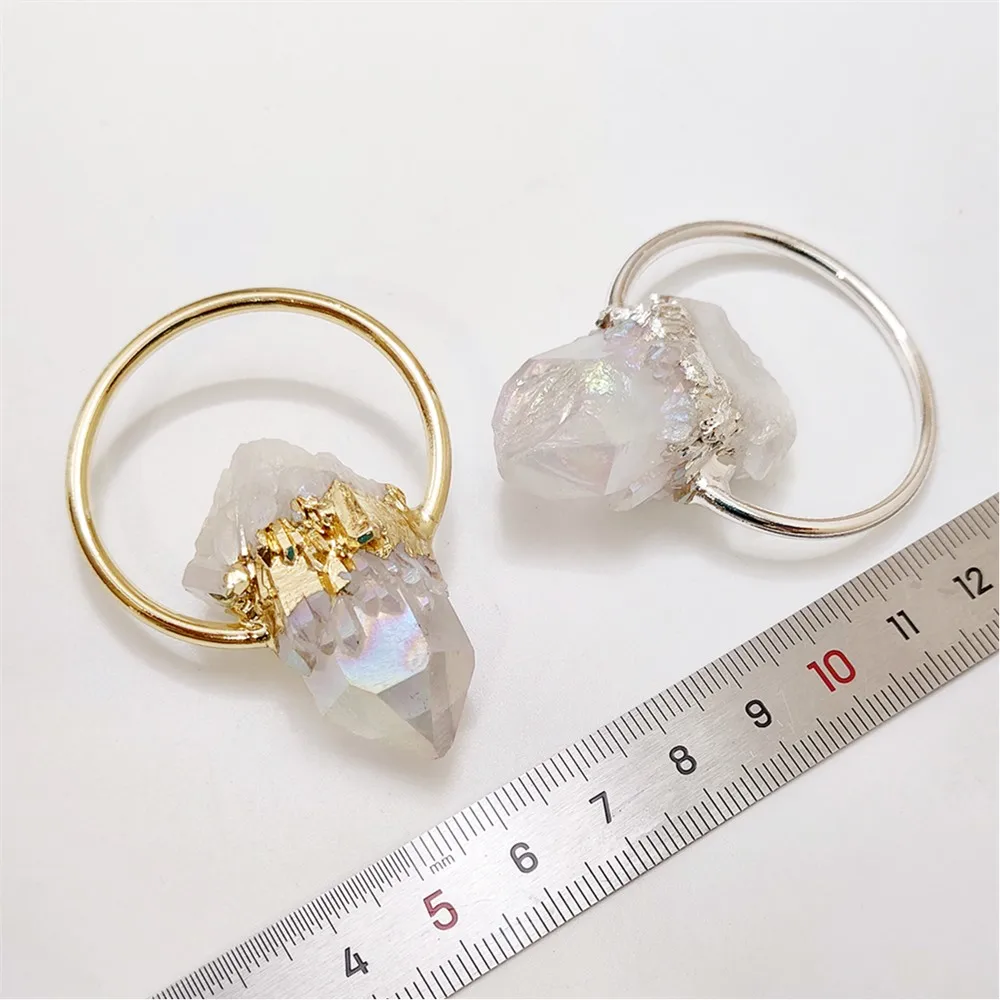 FUWO 1Pc Natural Shining Crystal Point Pendant,Golden Plated Raw Quartz Accessories Boho Pendant For Necklace Making PD482