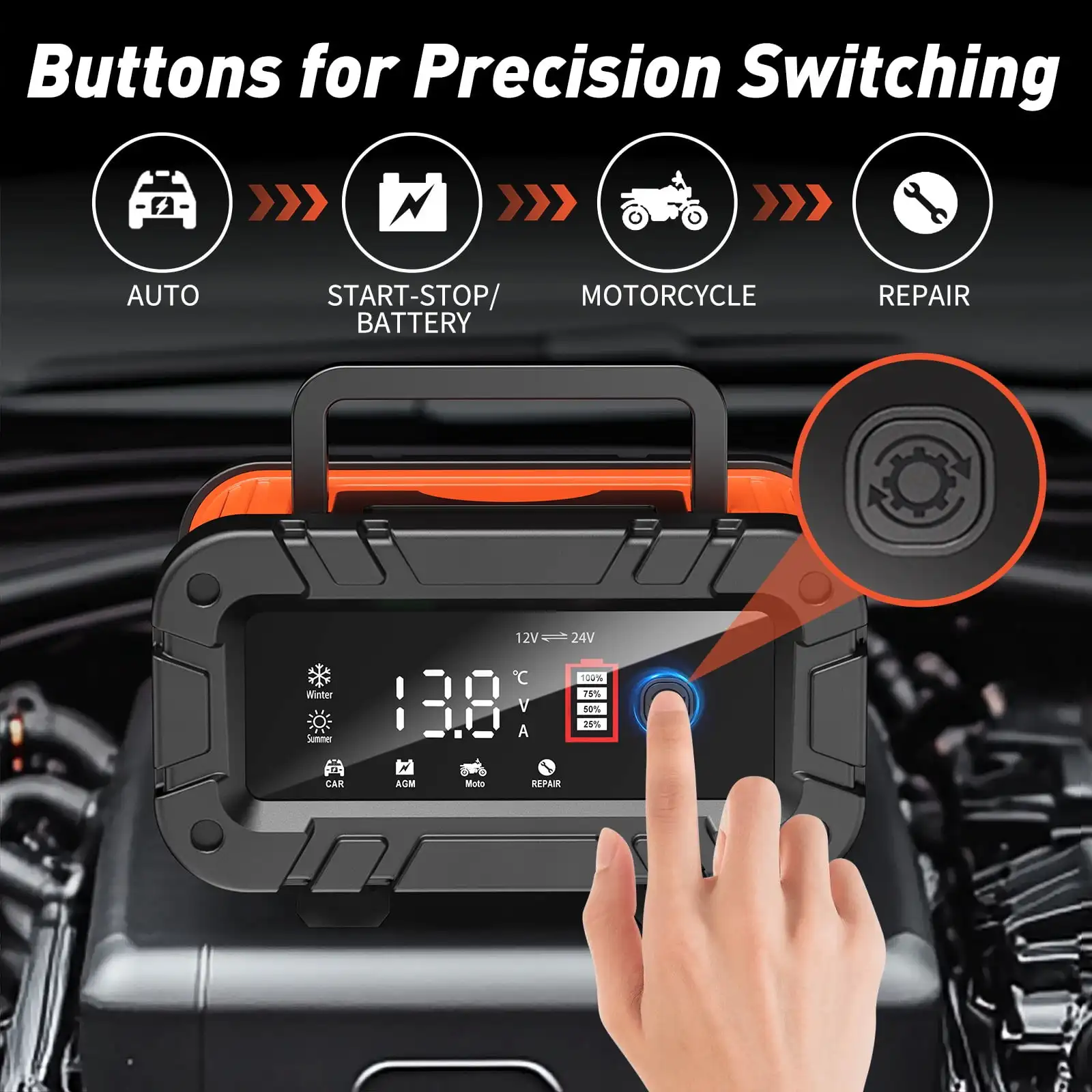 

12V 10A / 24V 5A Smart Battery Charger, Fully Automatic Charger for Lead-Acid & LiFePO4 Battery, Car Motorcycle Use