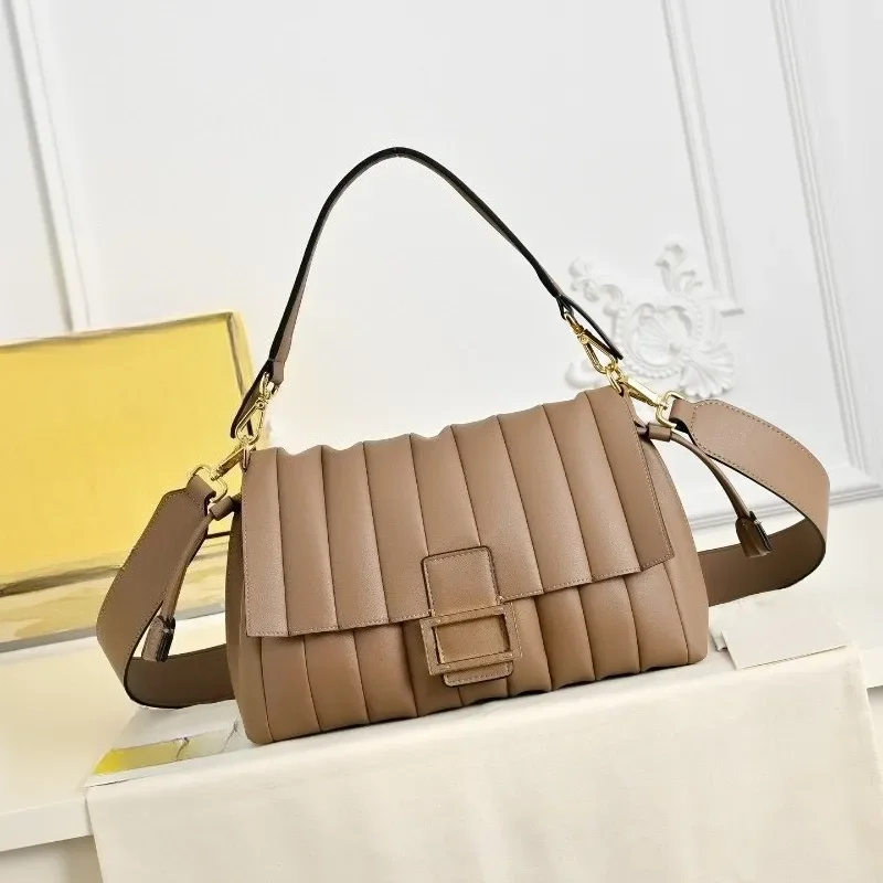 Real Leather Pleated Shoulder Bags Designer Lamb Skin Baguette Luxury Soft Totes Crossbody Bag 2026 New Lady Handbag Purses Fash