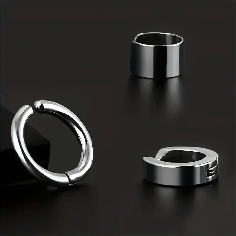 2pc Men\'s Stainless Steel Ear Bone Clip Earrings - Fashionable and Durable Ear Clips for Men Non-Piercing Fake Earring Jewelry