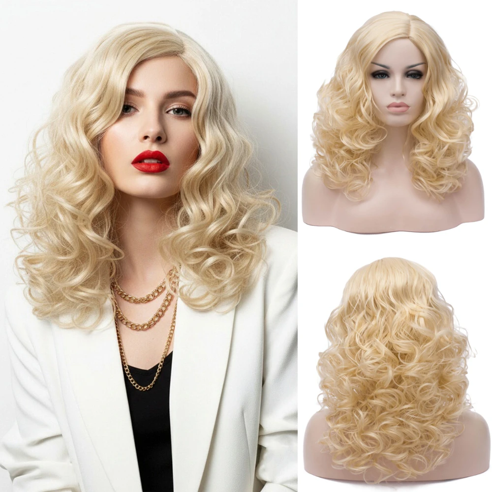 

MSIWIGS Lady Blonde Curly Synthetic Wigs Heat Resistant Afro Cosplay Wig for Women