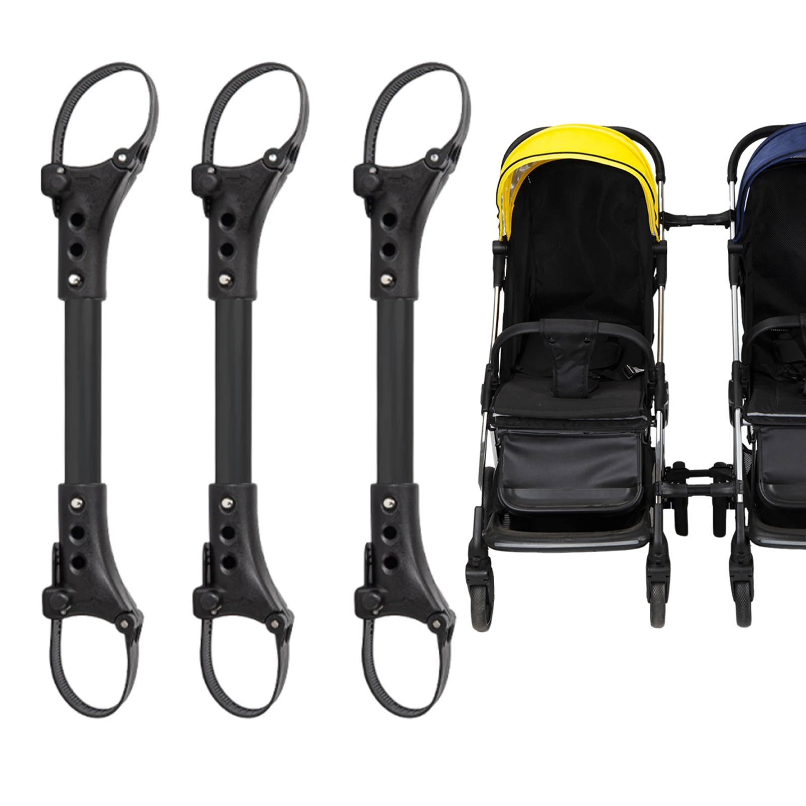 Adjustable Twin Stroller Connector 3-Level Universal Double Buggy Coupler Bar Aluminum Alloy Nylon Strap Baby Pushchair Link Kit