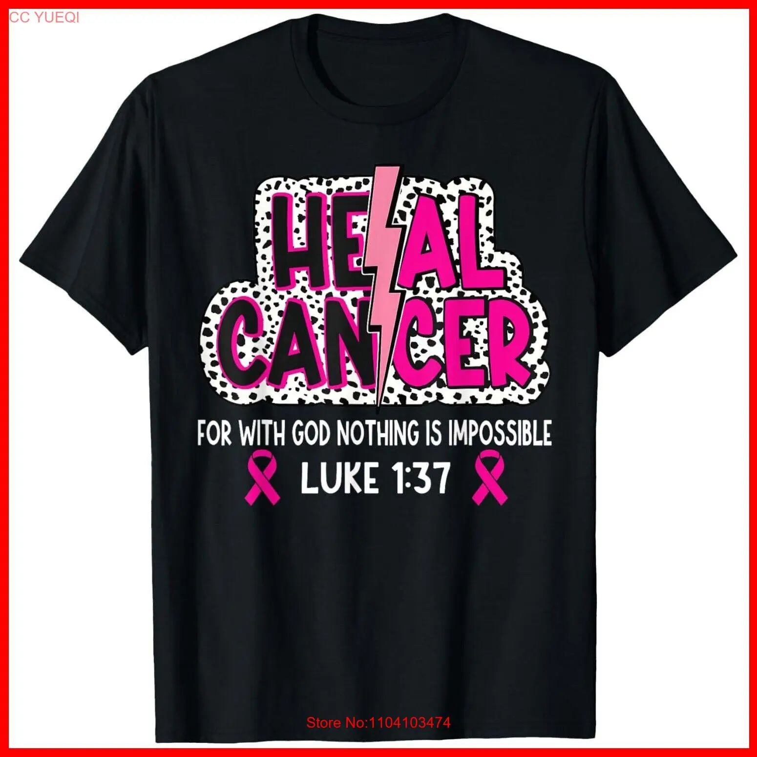 Heal Cancer Believe God Christian Breast Cancer Awareness Black Cotton T-Shirt