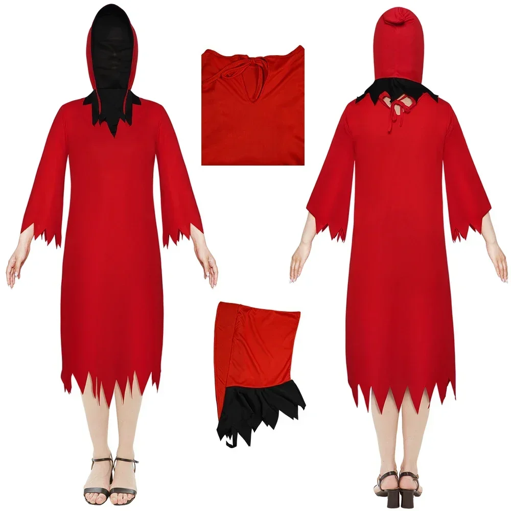 

2025 Terror Death Reaper Cosplay Costume Red Devil Jumpsuit Adult Bodysuit Uniform Halloween Party Horrible Clothes Dress Up