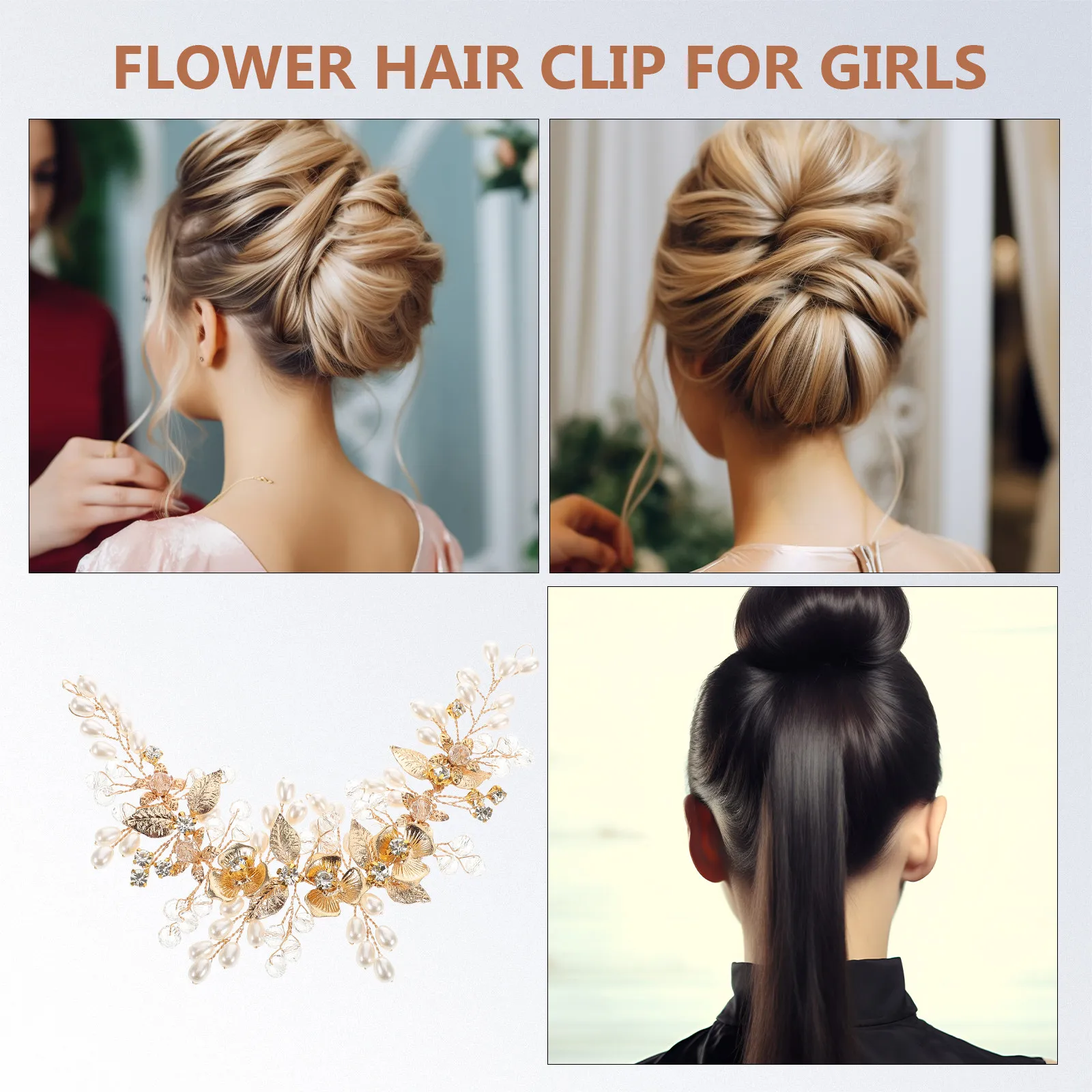 

Wedding Hair Vine Rhinestone Bridal Headpiece Faux Pearl Floral Updo Accessory for Women Girls Elegant European Design