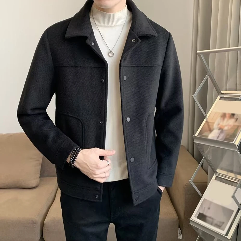 

Men's Woolen Coat Single Breasted Slim Fit with Turn Down Collar Long Sleeve Outerwear Suitable for Office and Social Activities