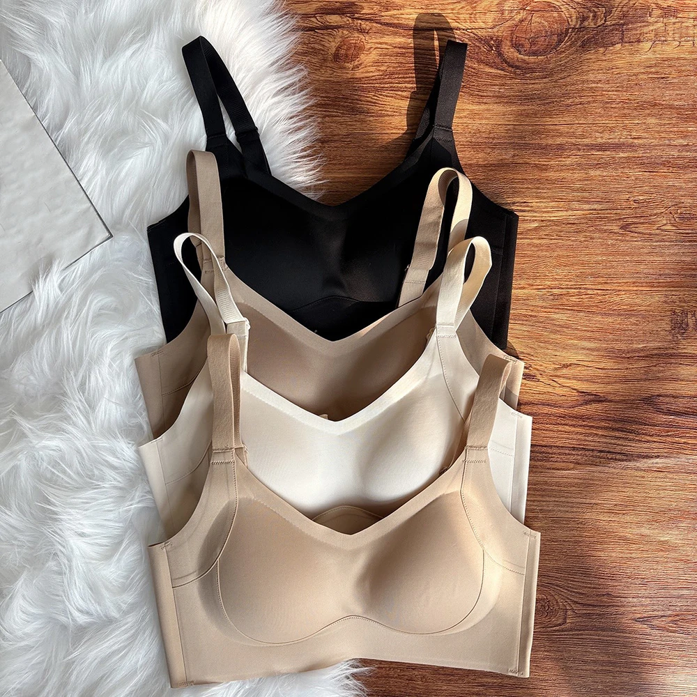 

New Comfortable Ladies Double Lifting Seamless Bra Adjustable Four Row Shoulder Strap Bra Underwear No Trace Home Clothes