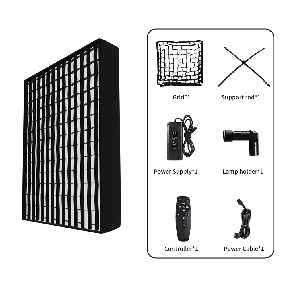 SH 63x63cm Photography Softbox With Honeycomb Comes With Light Panel Grid 3200-5600k Adjustable For Video Studio