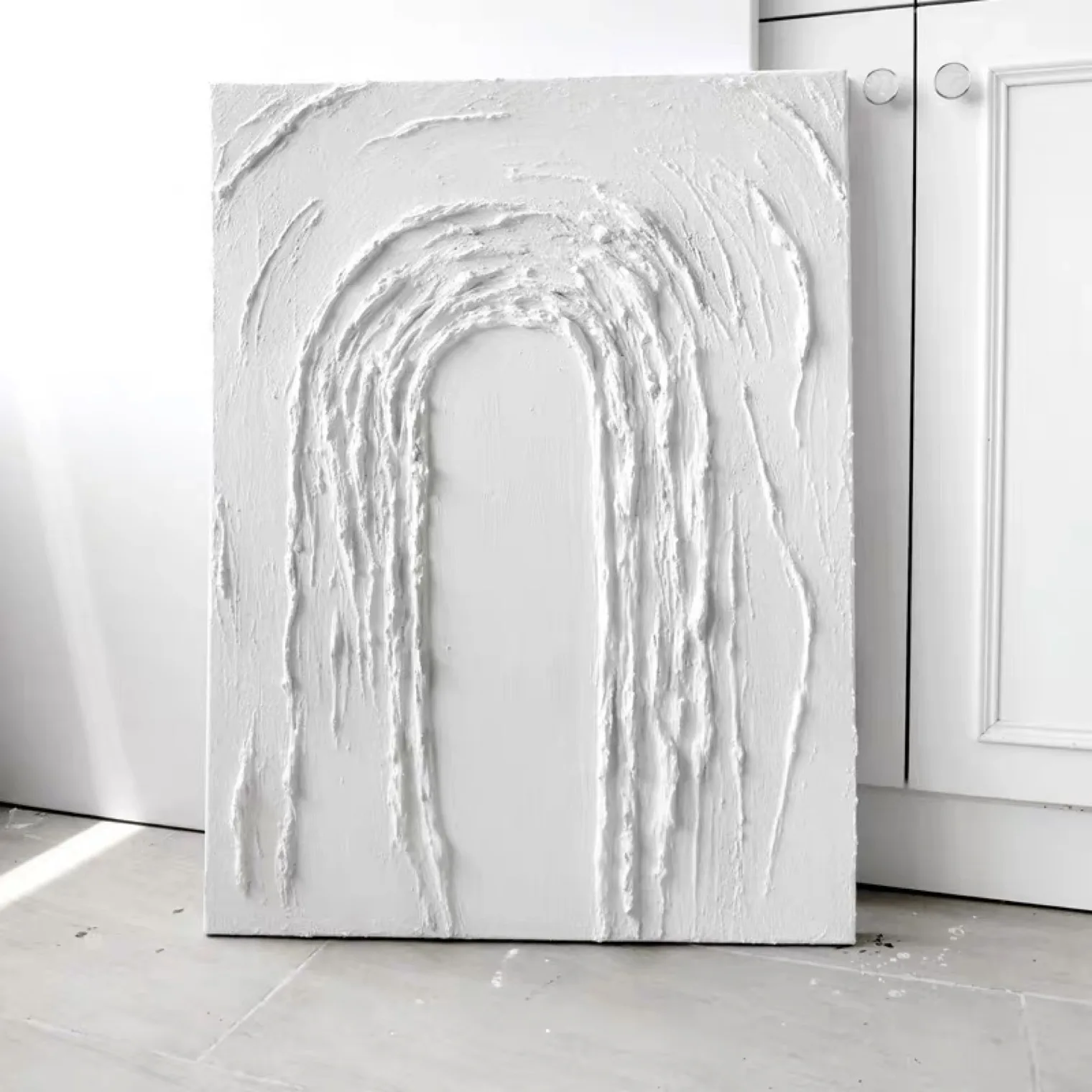 

Modern 3D Textured Beige Wabi Sabi White Abstract Handmade Oil Painting on Canvas Home Hotel Office Living Room Wall Art Decor