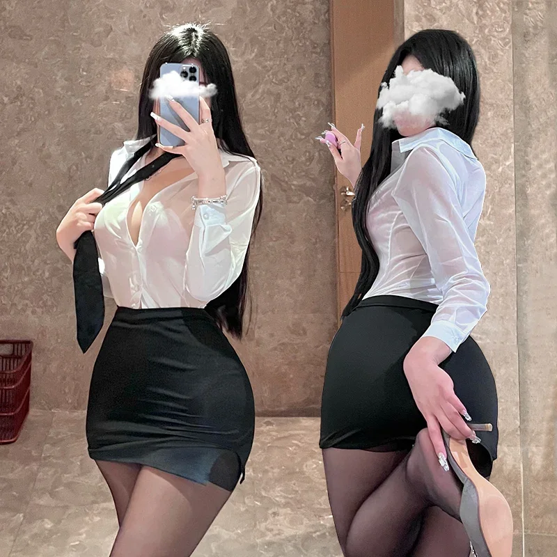 Sexy Cosplay Secretary Costumes Women's Tie Top Miniskirt Lingerie Set Roleplay Ladies Office Careers Dresses Couple Game Outfit