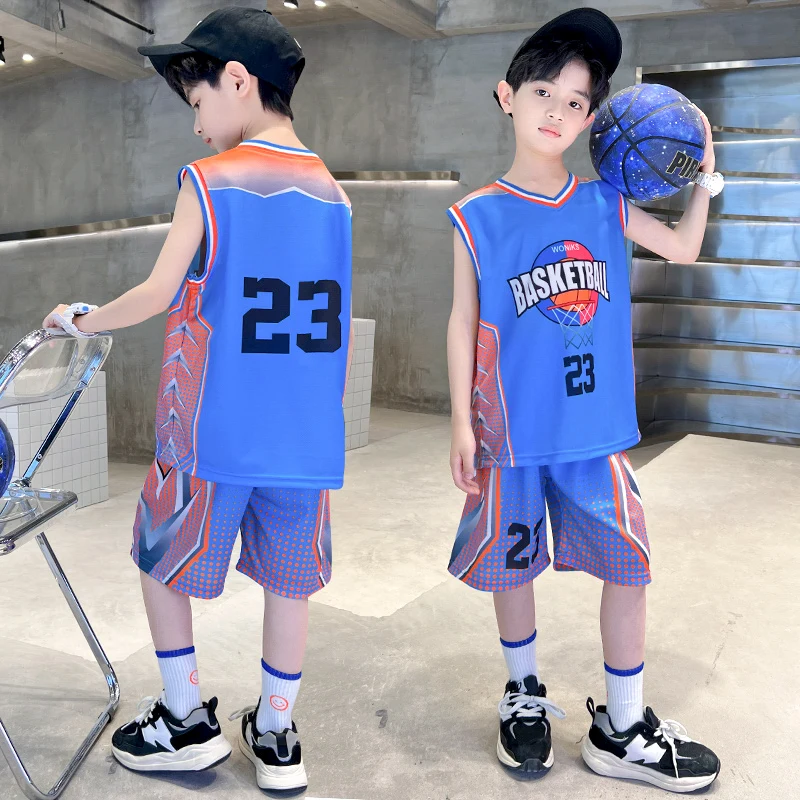 kids boys clothes suit Basketball set 23 vest+shorts 2pcs 4-15 conjunto top y short roupa bebe pra menino childer Sportssuit