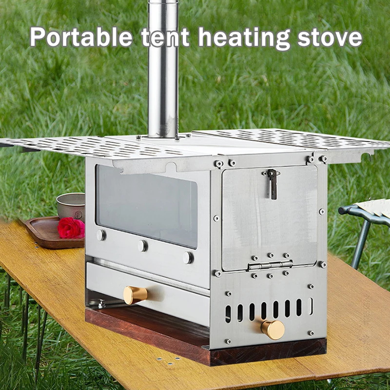 Outdoor Wood Stove Twin Wings Tabletop Stainless Steel Folding Wood Stove Folding Stove Cooking Boil Water Camping Picnic Cooker