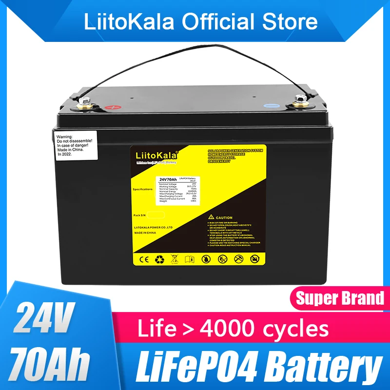 LiitoKala Lifepo4 24V 70AH Battery 8S 100A BMS 25.6V 80AH Lithium Ion Battery Pack 29.2V Charge Voltage for Boat Trolling Motor