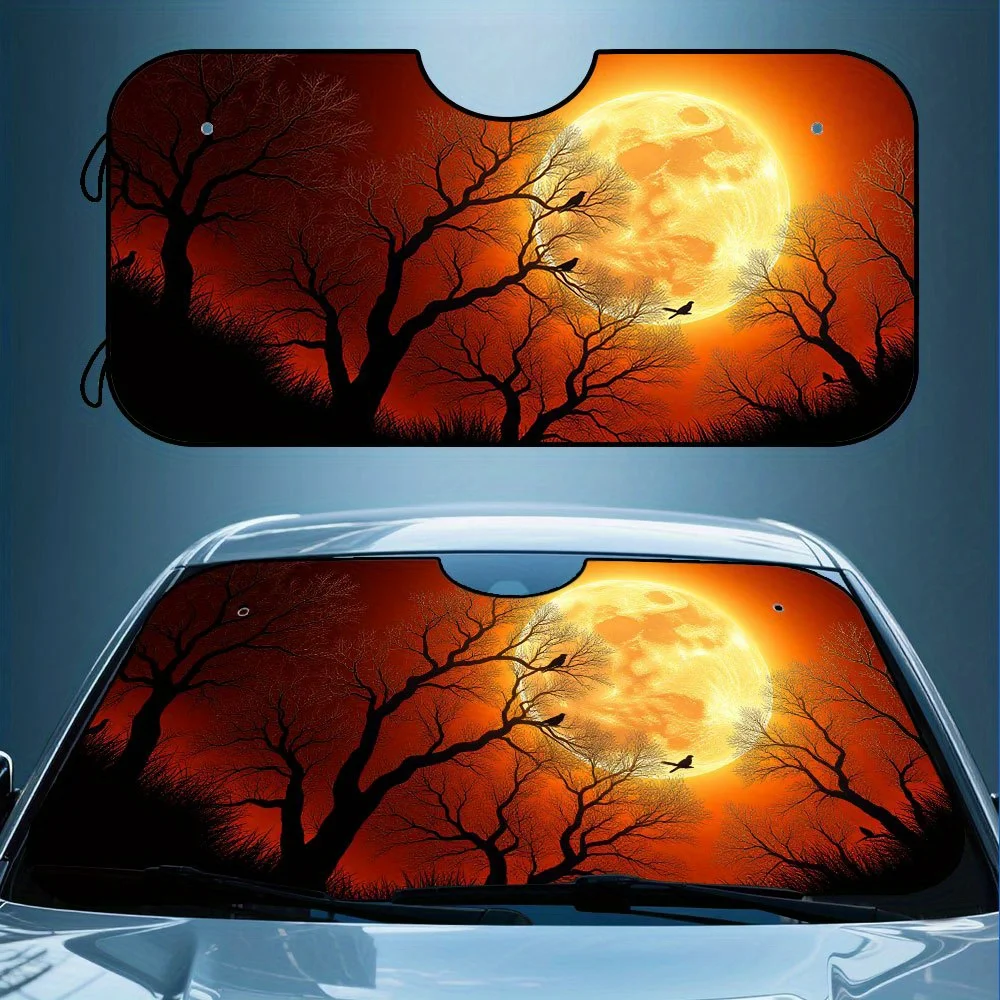 

1 шт., готический козырек от солнца с принтом «Древо, Луна, вороны», автомобильный козырек от солнца, на присоске, подходит для занятых улиц и послеобеденных парков