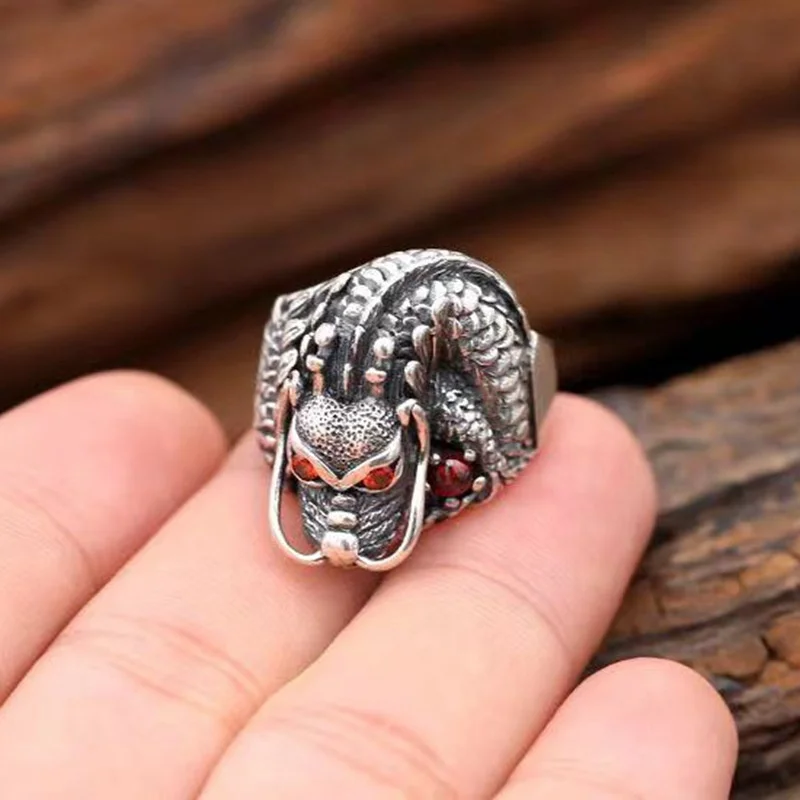 Dominante Dragon Head Ring Mannelijke Wijsvinger Accessoires Vintage Crystal Stone Relief Dragon Ring Mannelijke Sieraden