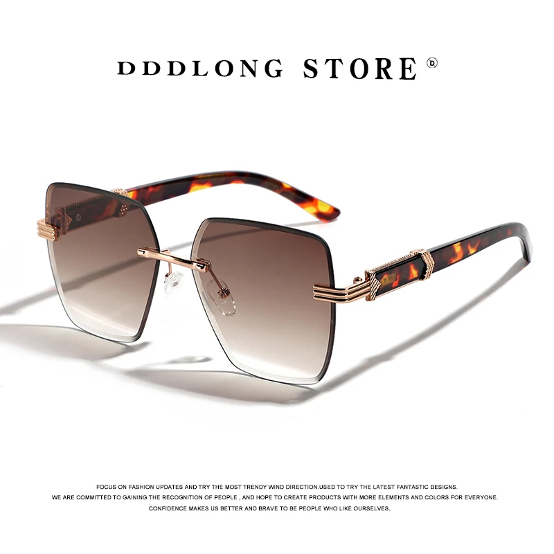 DDDLONG-gafas de sol cuadradas sin montura para hombre y mujer, lentes clásicas de gran tamaño, estilo Vintage, UV400, D401