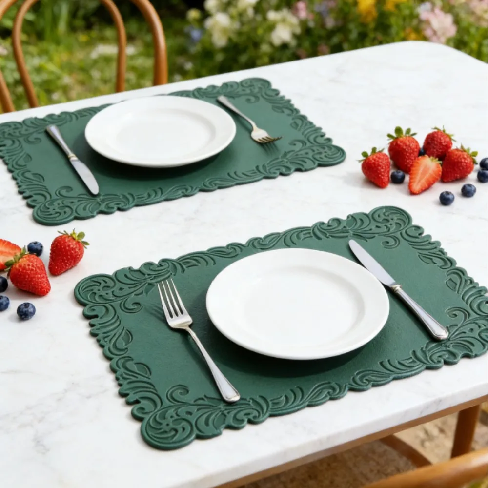 1/4/10 Stück grüne Tischsets in Wassertropfenform aus veganem Leder, hitzebeständig, rutschfest, für Esszimmer, Geschenke und den Außenbereich