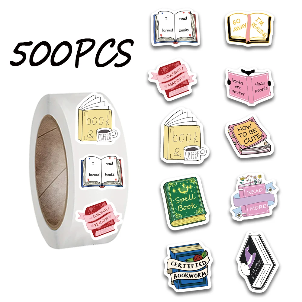 

500PCS colorful bookish series roll stickers, suitable for decorating water bottles, guitars, hand books, waterproof stickers