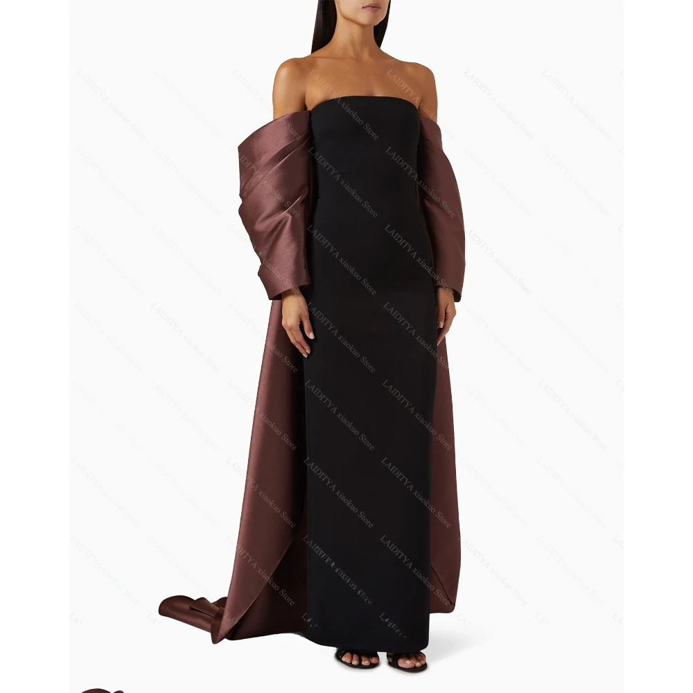 Moda sem alças vestidos de noite chique plissado fora do ombro em linha reta vestidos de baile comprimento do tornozelo varredura trem vestidos de festa