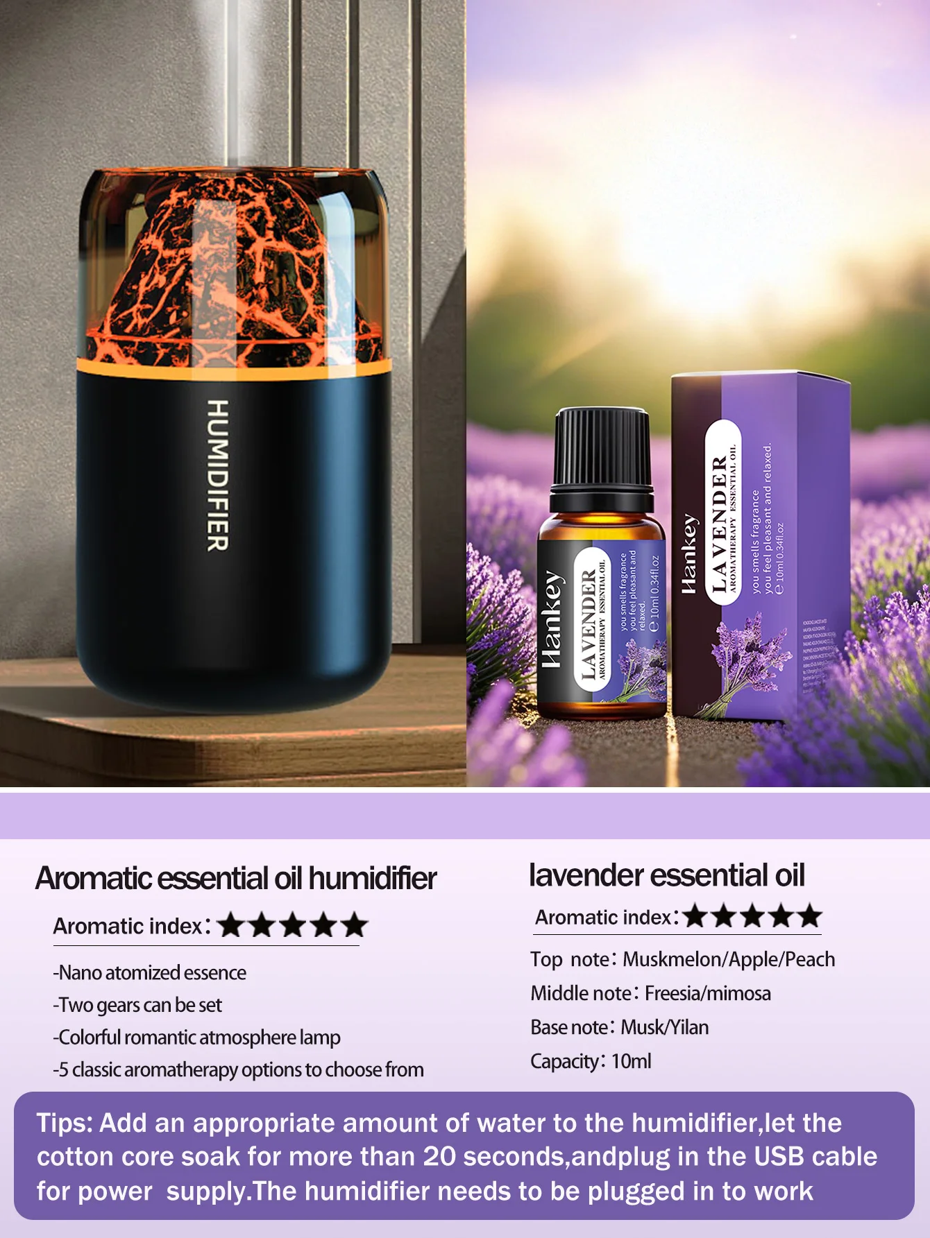 Der USB-Aromatherapie-Diffusor mit simulierten vulkanischen Farblampen ist für den Einsatz in Autos, Häusern, Schlafzimmern und als Geschenk geeignet.