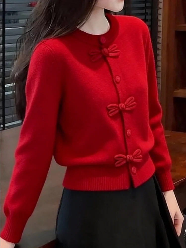 Cisas Thema Rode Trui Dames Sle Klein Formaat Mooie Top Winter Casual Gebreid Lang Sve Warmte Faionable