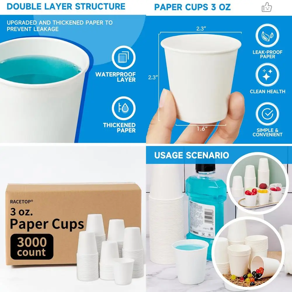 

3 oz Disposable Paper Cups, 3000 Pack for Bathroom Mouthwash, Ideal for Parties, Picnics, and Travel